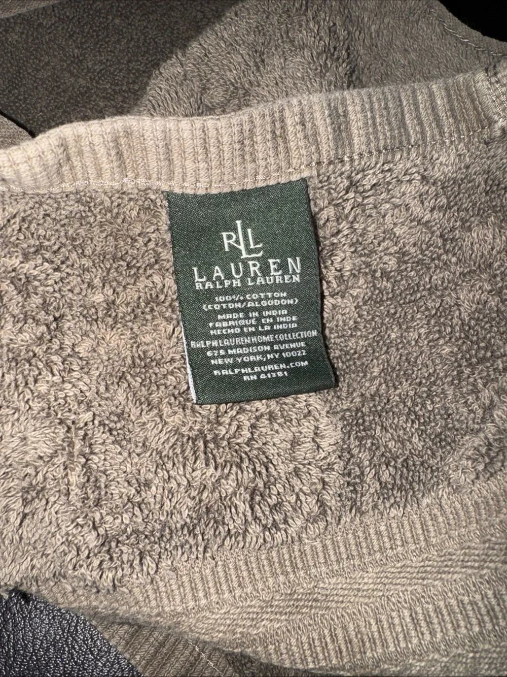 LRL Lauren Ralph Lauren Bath Towel - 50x30 100% Cotton Tan Gray